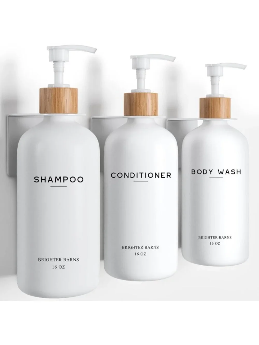 Wall-Mounted White Shampoo & Conditioner Dispenser Set - No Drill, Refillable 3